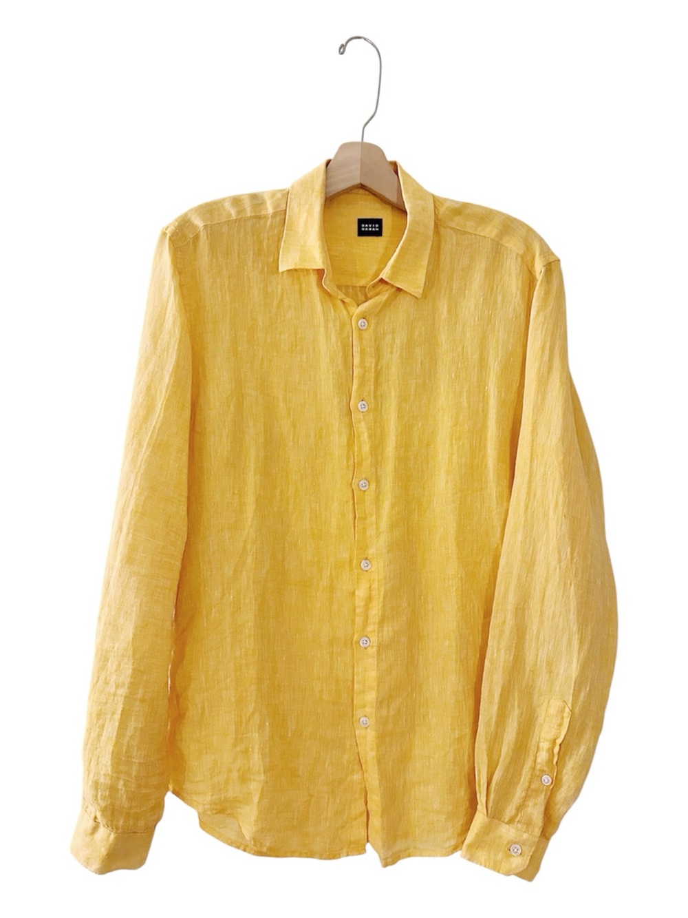 David Naman Linen Long Sleeve Button Shirt Yellow Orange